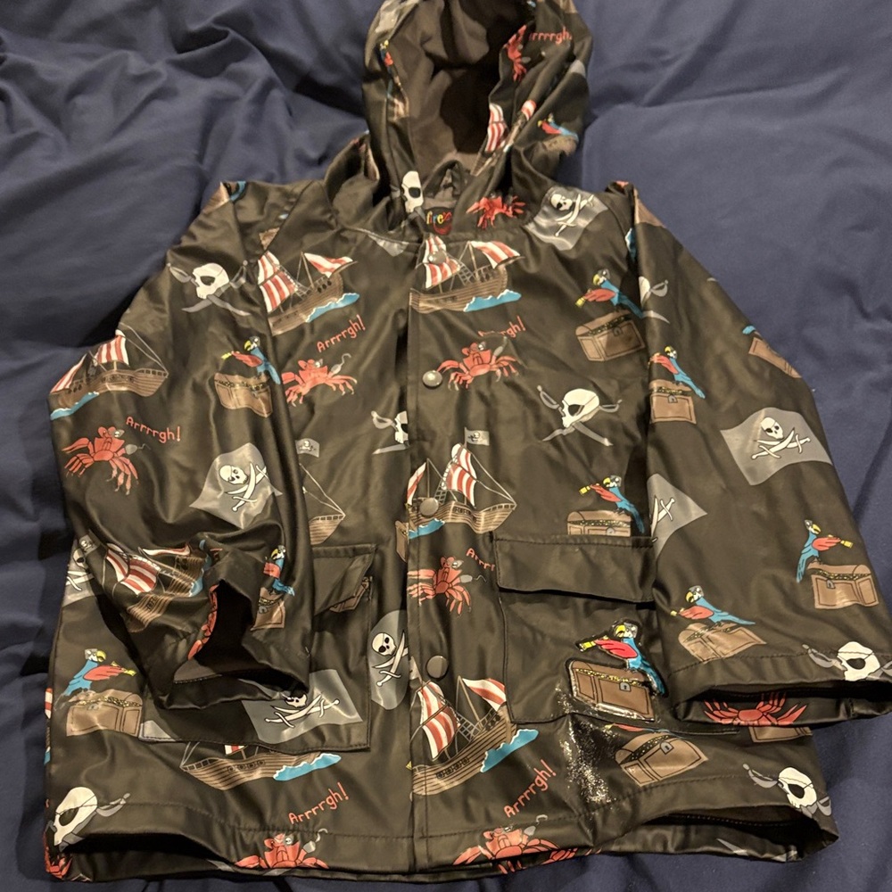 Kids Pirate-Themed Black Raincoat